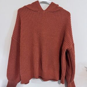 Cozy Rust Knit Hooded Sweater
